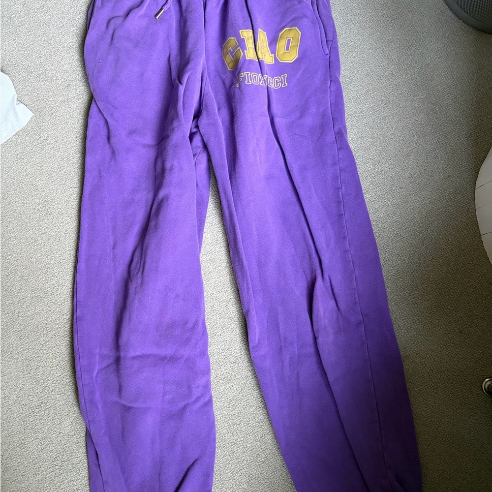 Fiorucci Purple Drawstring Sweatpants with Yellow Logo Accent
